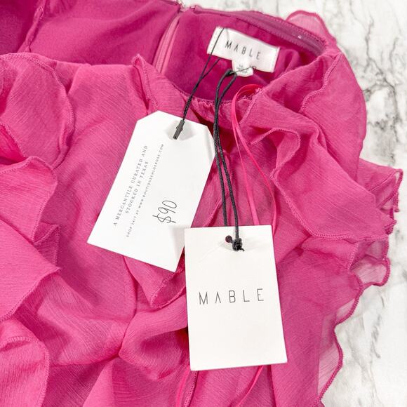 MABLE Hot Pink Bodycon Tube Maxi Dress Endless Ruffle Sheer Lined MSRP $90 - Picture 4 of 8